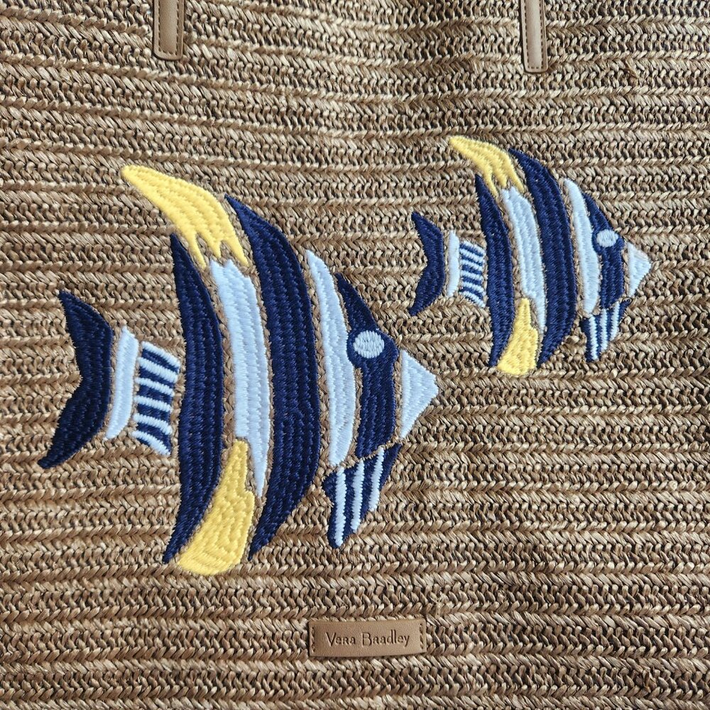 NWT Vera Bradley Embroidered Fish Straw Beach Tote Bag - Picture 4 of 9